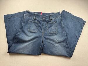Spanx Women Jeans 1X Blue EUC Wide Leg Patch Pockets
